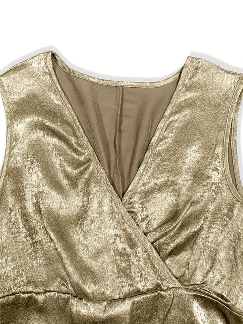 ruched-surplice-sleeveless-mini-dress Sophia's Trends - Sophia's Style-Gold-L